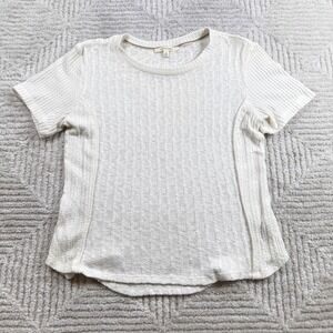 Pure + Good Anthropologie Knit Top Women XS White Pointelle Cable Resort Coastal